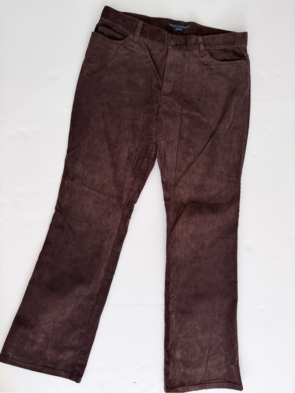 Ralph Lauren Brown Corduroy Straight Leg Pants Size 12 100% Cotton 32.5”Inseam